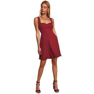 NWT red burgundy sexy skater a-line dress spring summer scallopped hem